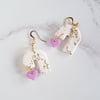 Gold leaf arch earrings with lilac heart ONE PAIR AVAILABLE