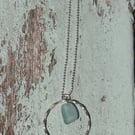 wave eternity necklace blue seaglass pendant 18" curb chain