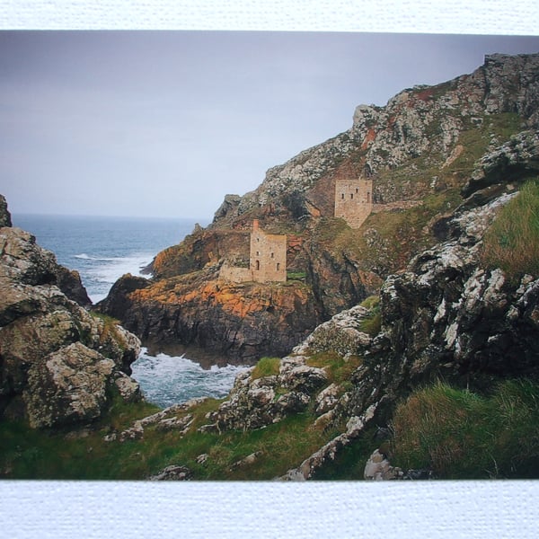 Photographic greetings card of an atmospheric view of Botallack Tin Mine
