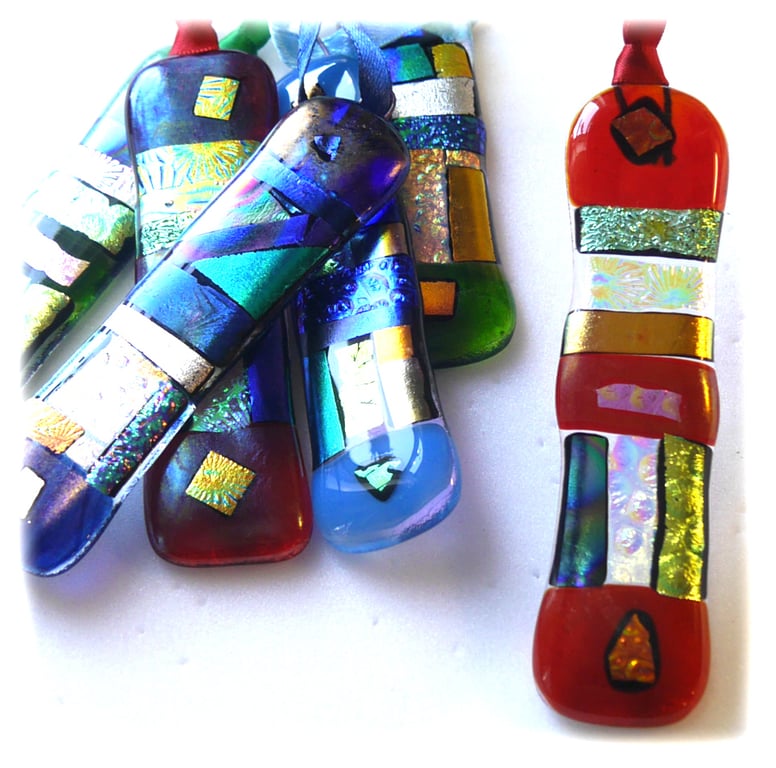 Patchwork Dichroic Treasure  Suncatcher Fused Glass 015 red