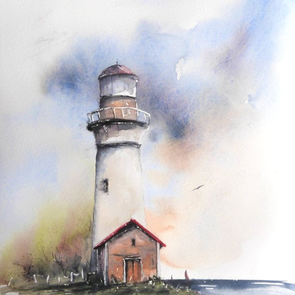 A Lighthouse, Original Watercolour Painting.