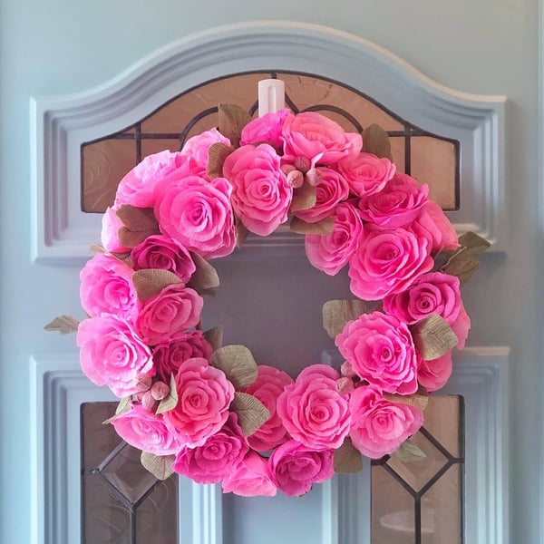 Pink Paper Rose Wreath