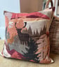 Mountain stags velvet cushion cover with linen back - Image 2