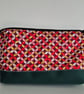 Patterned Cosmetic Bag with green Canvas base - Toiletry Pouch - Big Pencil Case