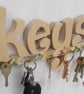 Wooden "Keys" handcrafted key hanger, birch ply decoupage key rack, entryway key