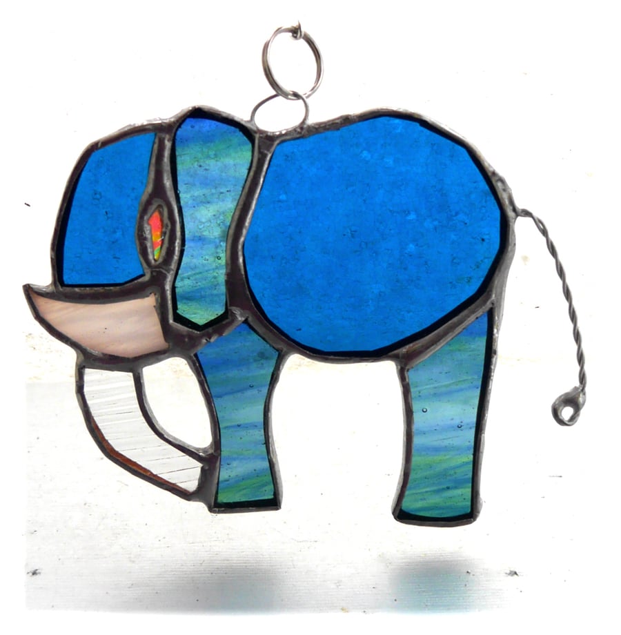 Elephant Suncatcher Stained Glass Teal 098