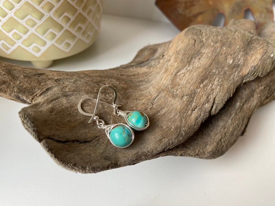 Turquoise Drop Earrings, sterling silver