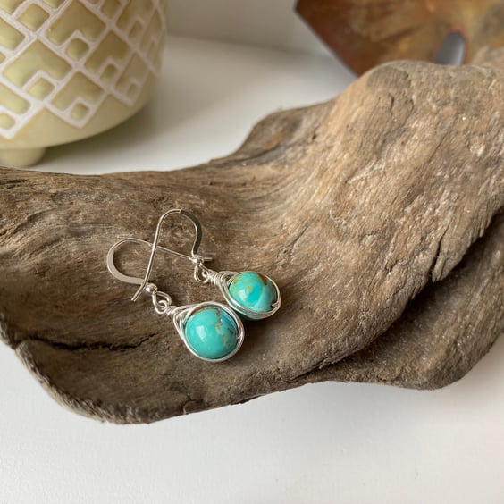 Turquoise Drop Earrings, sterling silver