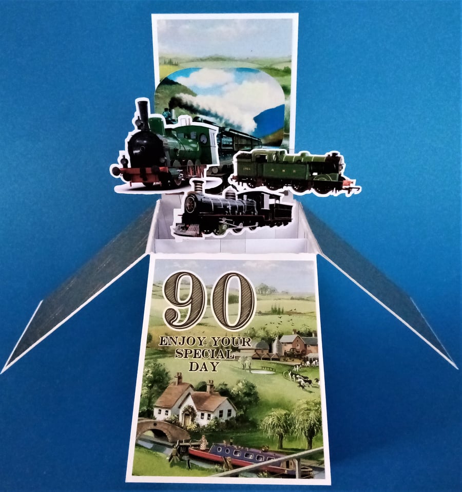 Men's 90th Birthday Card with Steam Trains