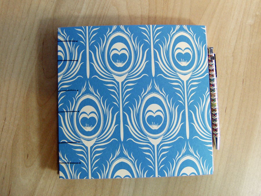 Peacock Feathers Hand Bound Book - Wedding Guest Book, Journal, Sketchbook