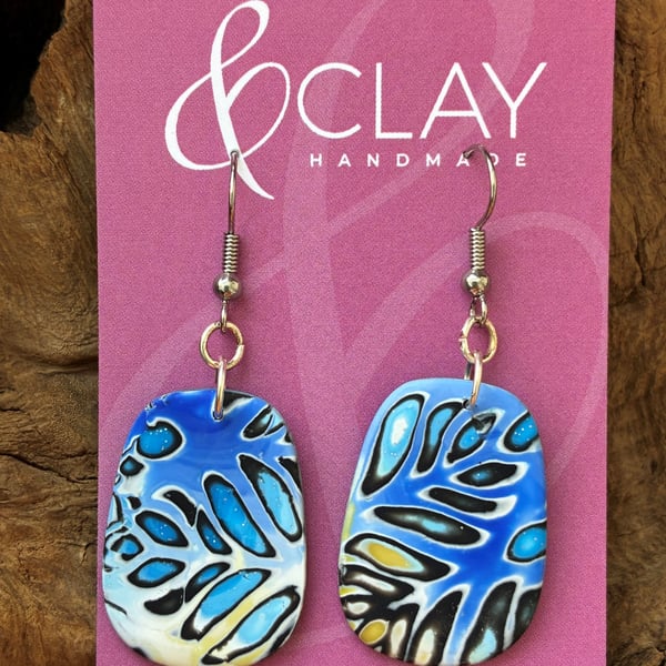 Bright Blue, Sand and White Mokume Gane Earrings