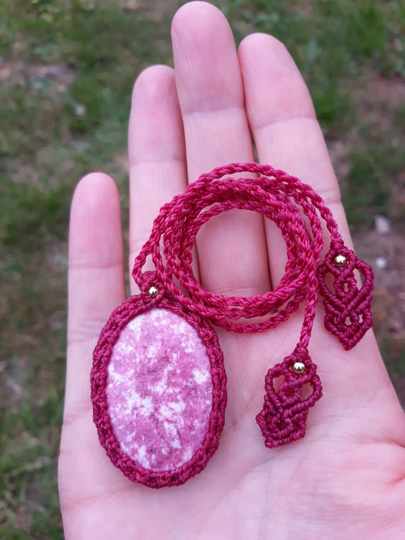 Thulite Macrame Pendant 