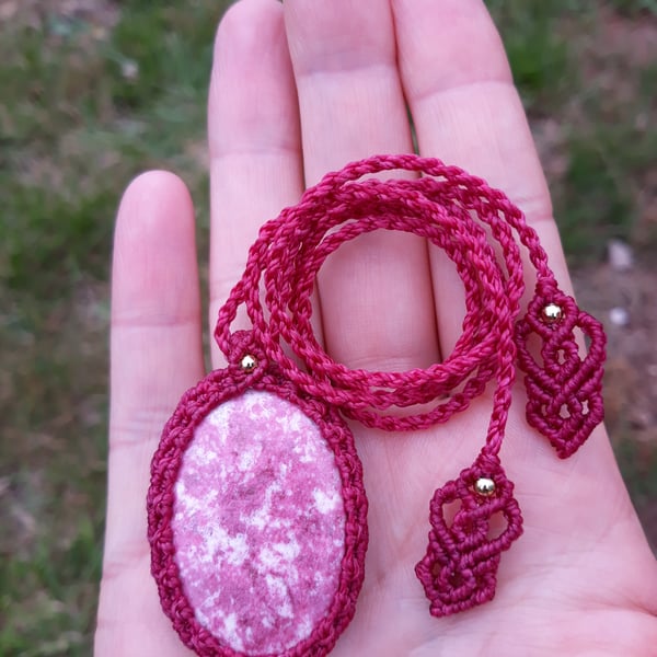 Thulite Macrame Pendant 