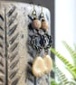 Cream & Gold Czech Glass Teardrop Earrings with Natural Soapstone Beads