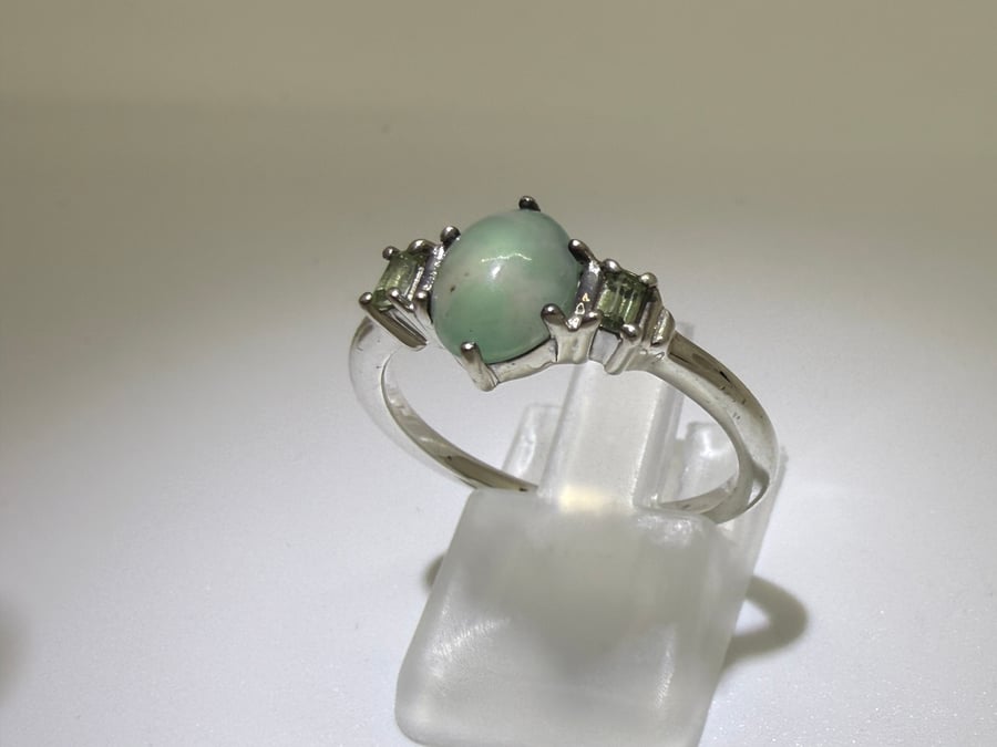 Large pale green Chalcedony Sterling silver ring