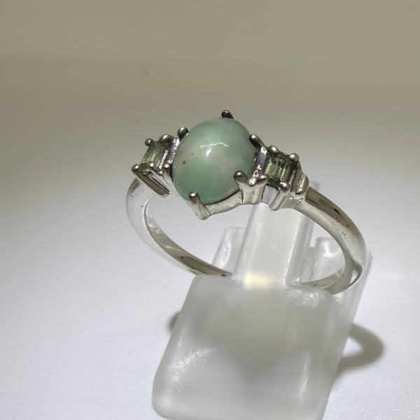 Large pale green Chalcedony Sterling silver ring