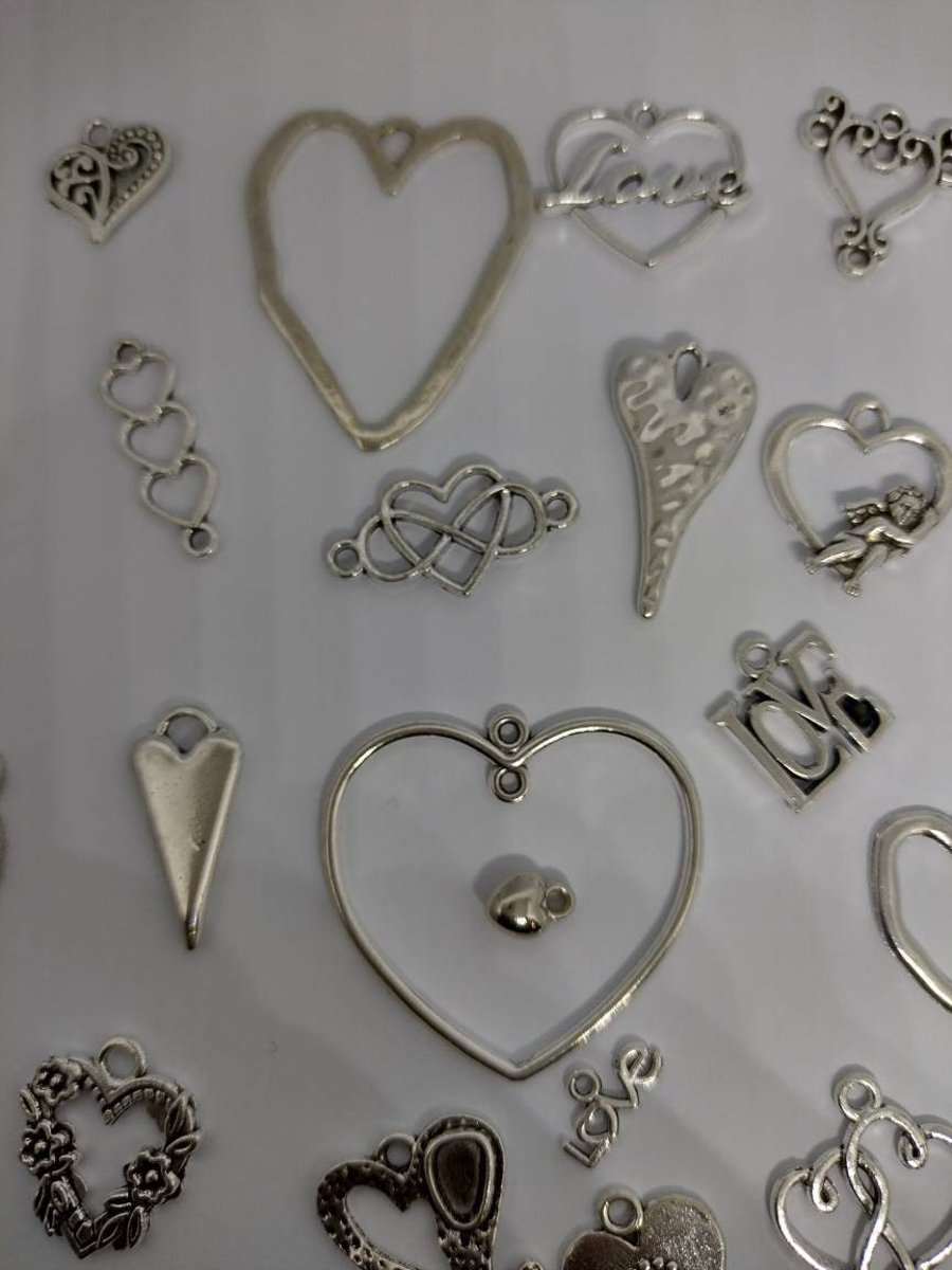 Silver Charms HEART & LOVE Mix x 35 Jewellery Making