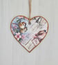 Decoupaged Wooden Hanging Heart 15cm (6"): Birds and Flowers design - Image 3