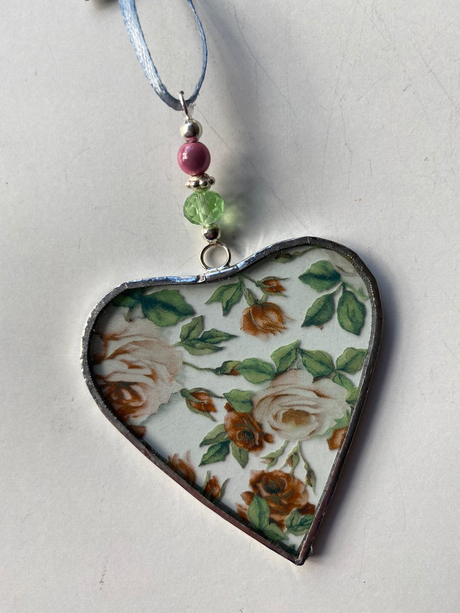 Stained Glass Ribbon Heart Suncatcher Decoration 