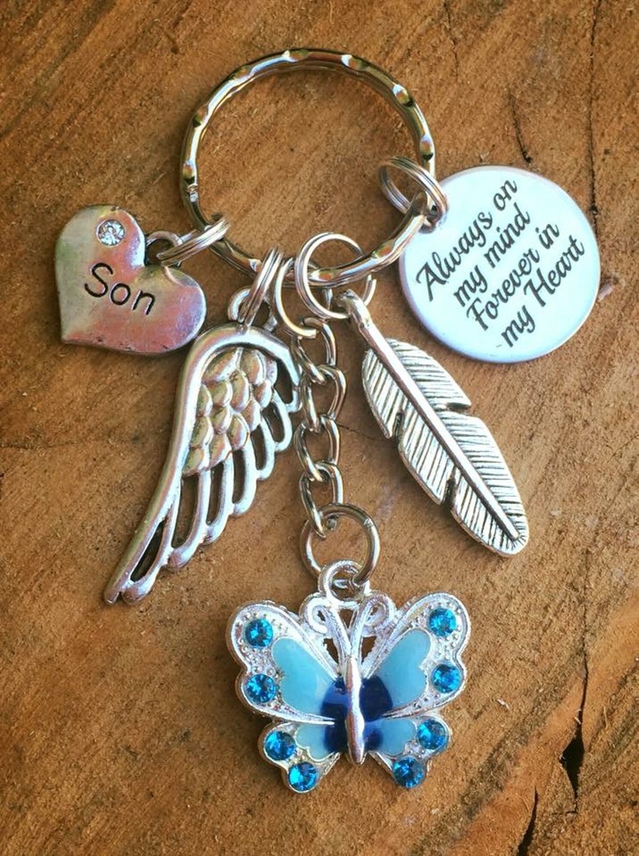 Personalised butterfly Always on my mind Forever in my Heart Keyring Keychain 