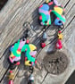 Brightly Coloured Arch Shaped Dangly Earrings Beaded Drops Star and Crystal  - Image 1