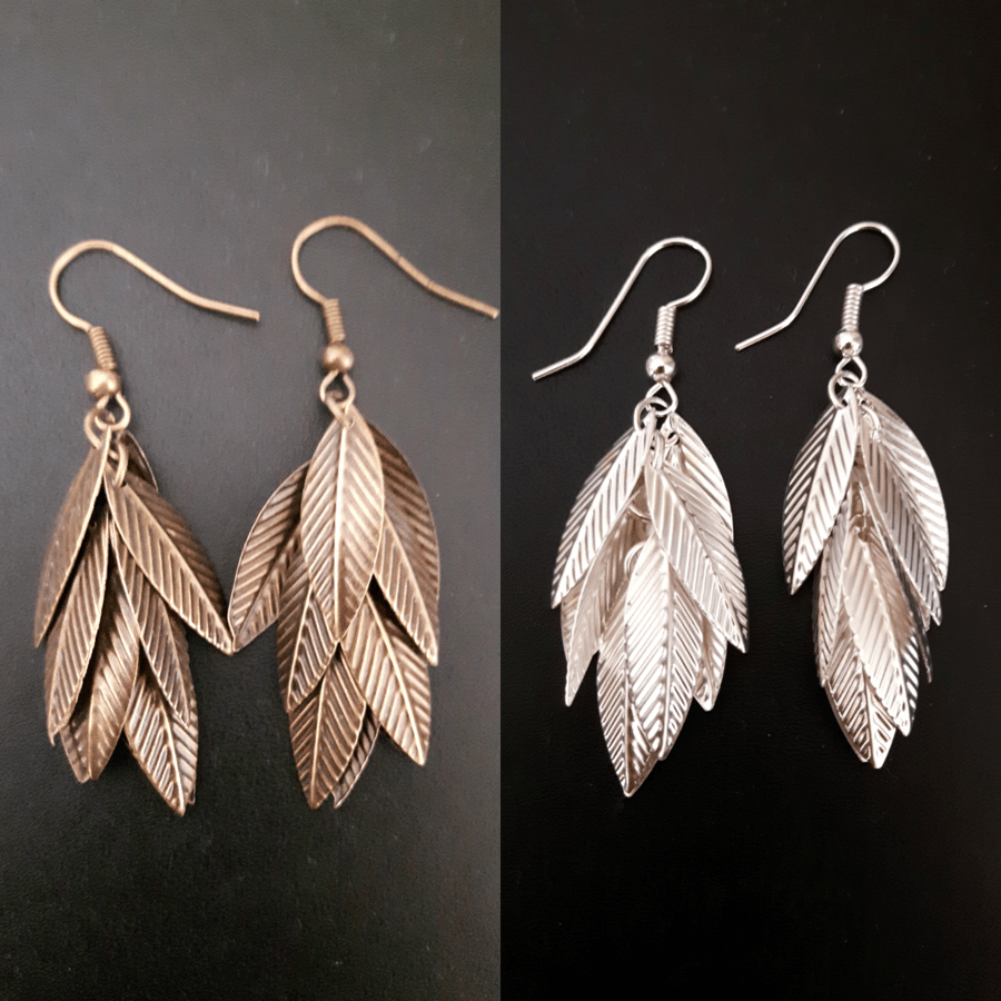 Leaf Cascade earrings Silver or Bronze charm drop womens boho drop dangle