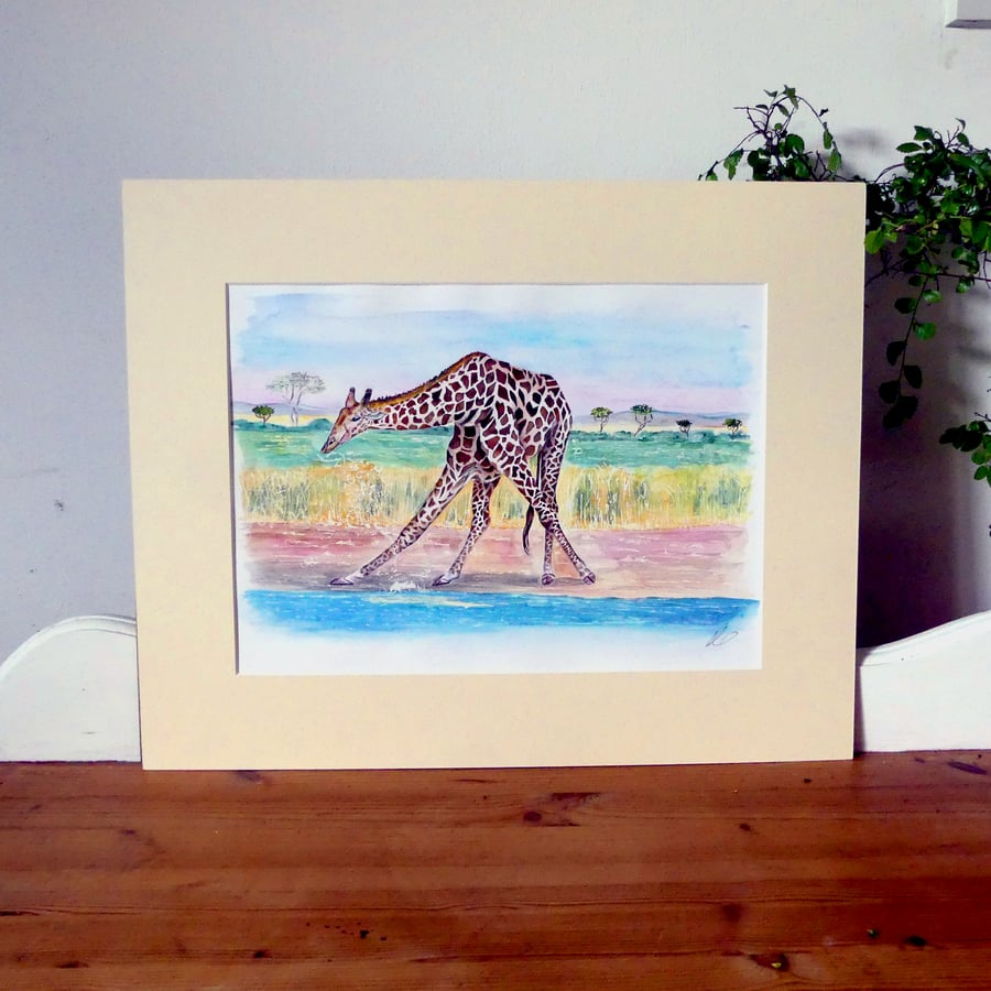 Giraffe in Landscape Original Watercolour