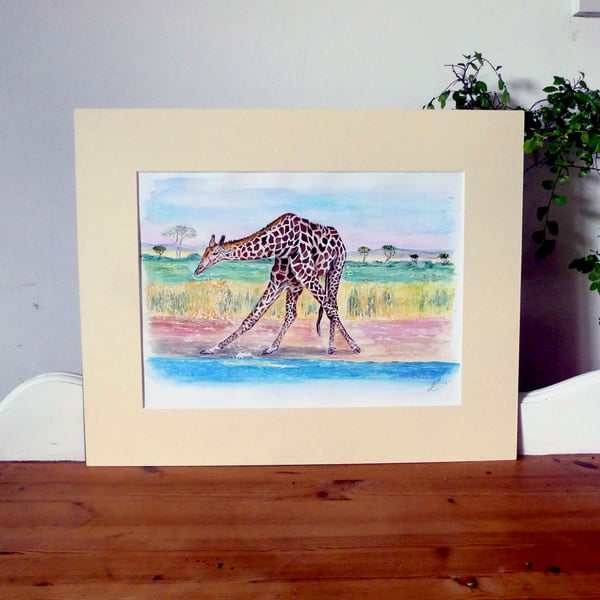 Giraffe in Landscape Original Watercolour