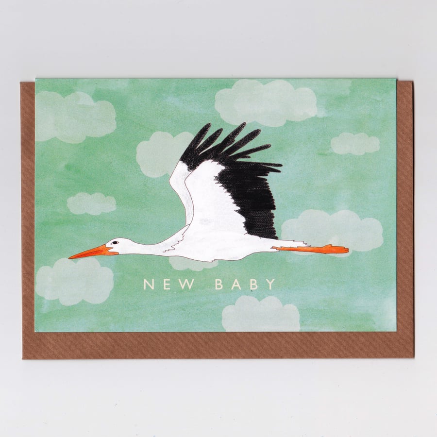 New Baby Card - Stork (green)