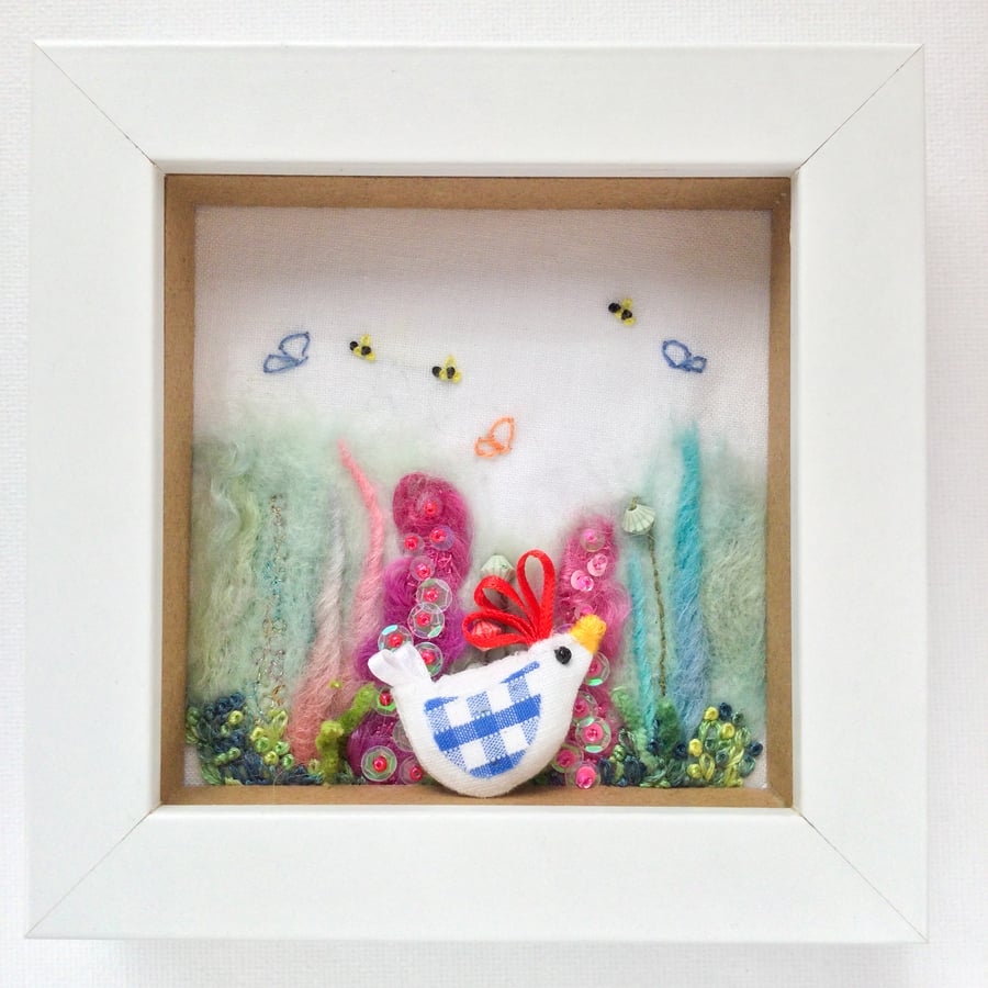 Shadow box frame Little Blue Chick.