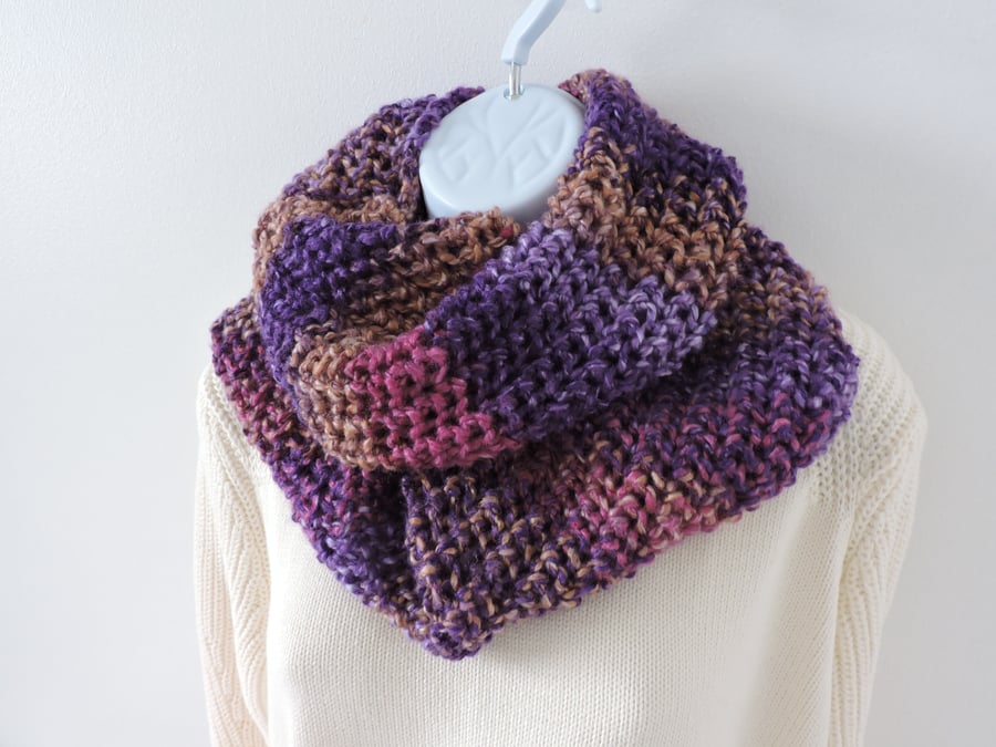 Infinity Scarf Chunky Knit Purple Pink Lilac and Coffee