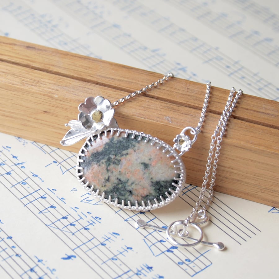 Silver gemstone necklace, Lewisian Gneiss necklace, Scottish gemstone necklace