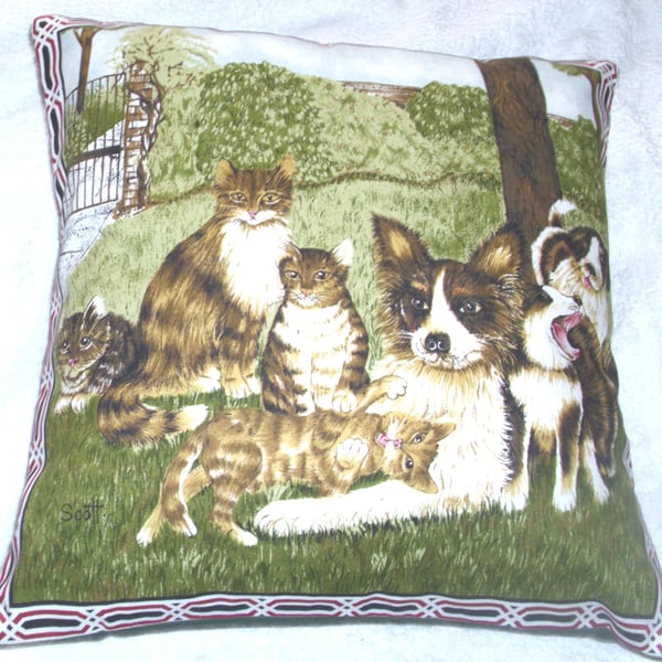 Dogs  and Cats choral meeting in the garden cushion 