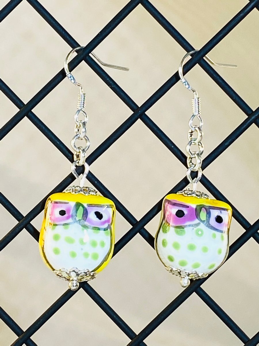 Yellow owl earrings 