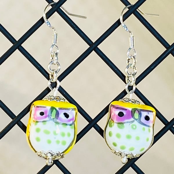 Yellow owl earrings 