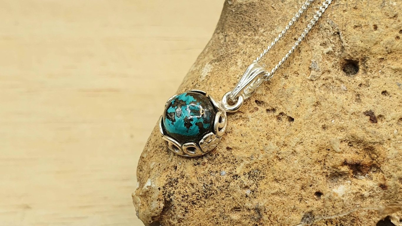 Tiny Chrysocolla pendant necklace
