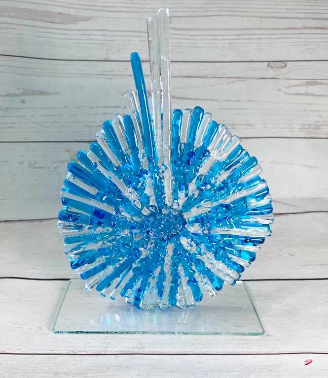 Blue fused glass ammonites sculpture 