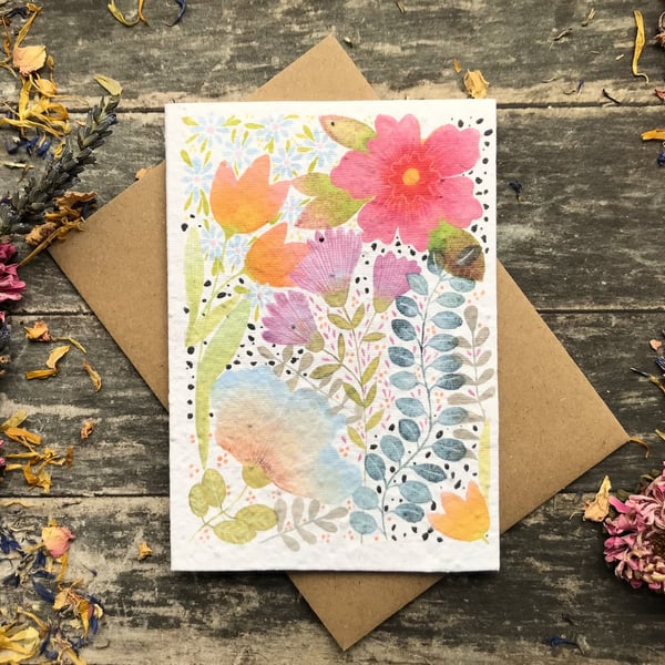Plantable Seed Paper Birthday Card, Floral Note Cards,Floral greeting card