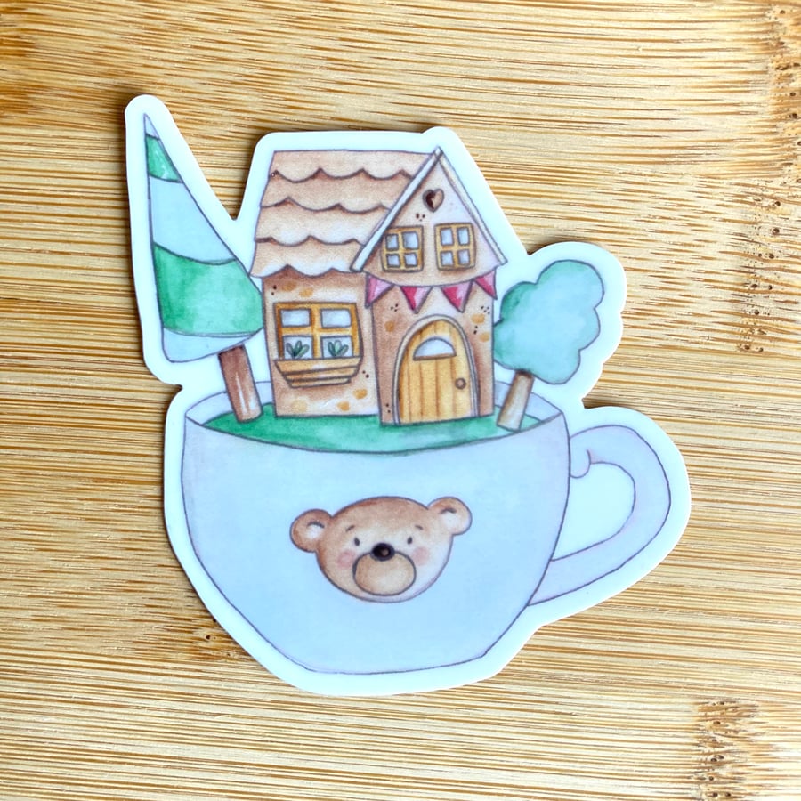 Tiny House Teacup Vinyl Illustrated Sticker 