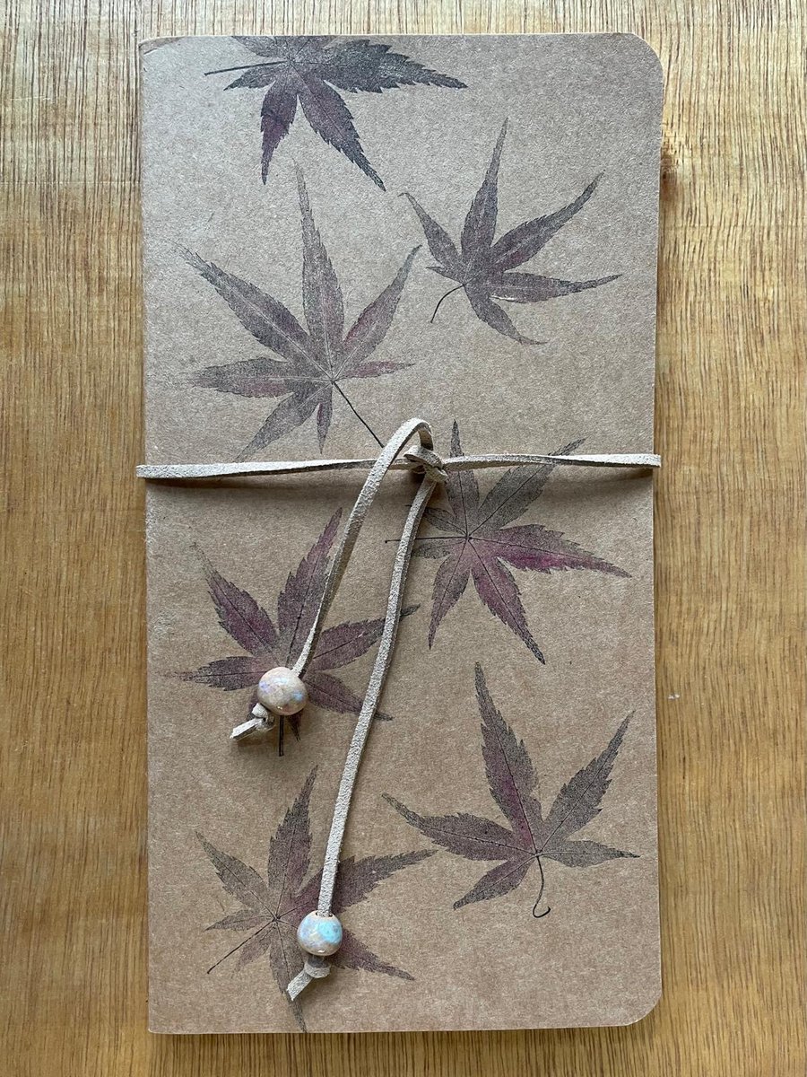 Hand printed Acer leaf notebook