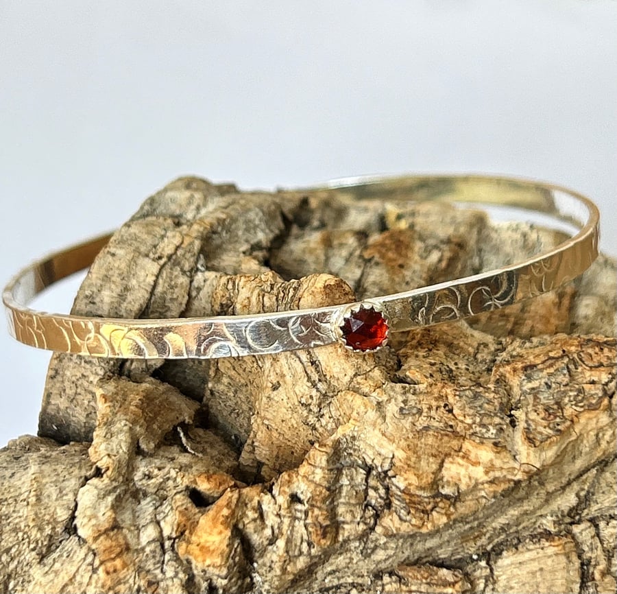 Sterling Silver And Garnet Gemstone Bangle