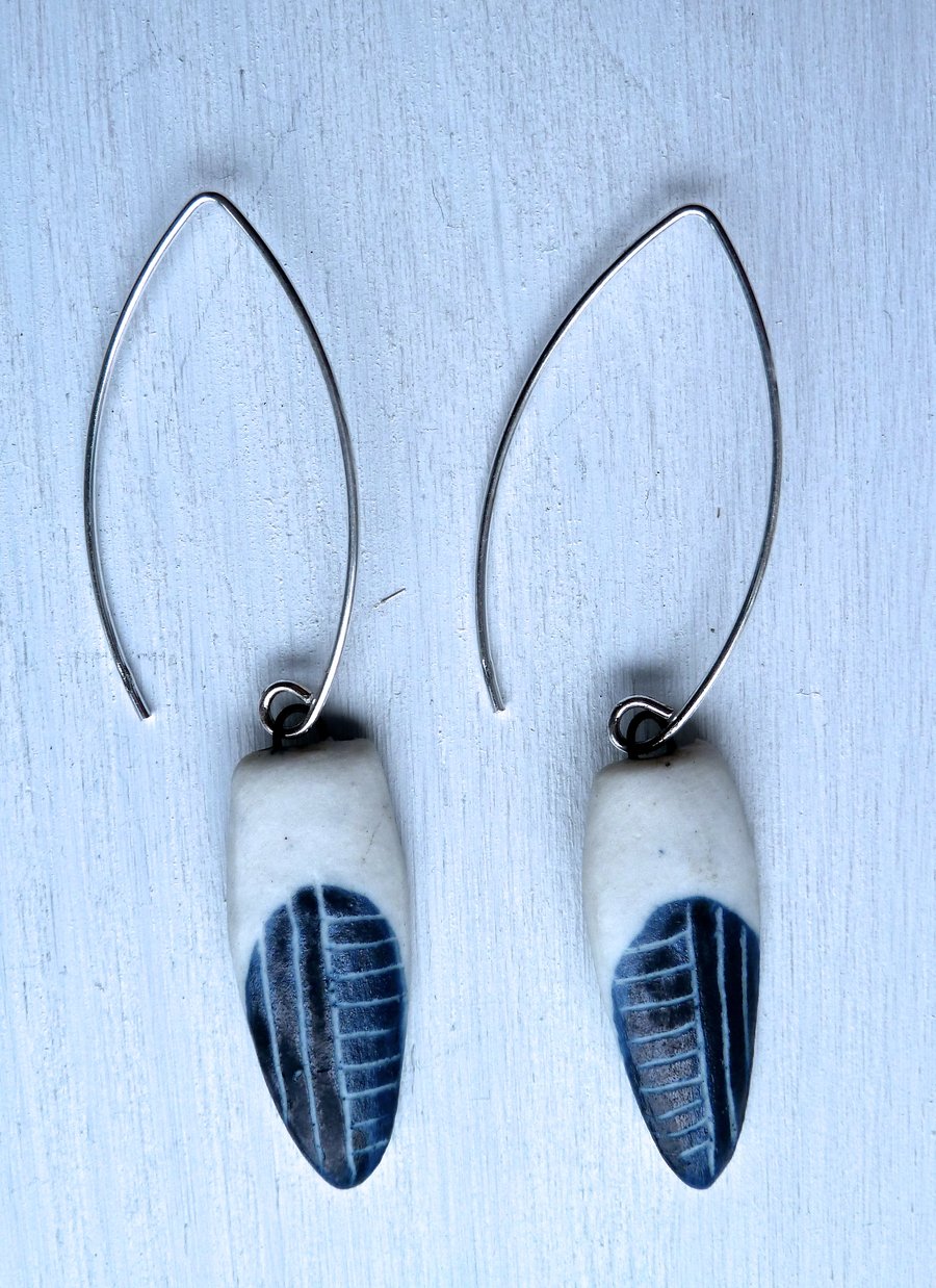 Porcelain earrings hand made by Linda in her studio in Winchester