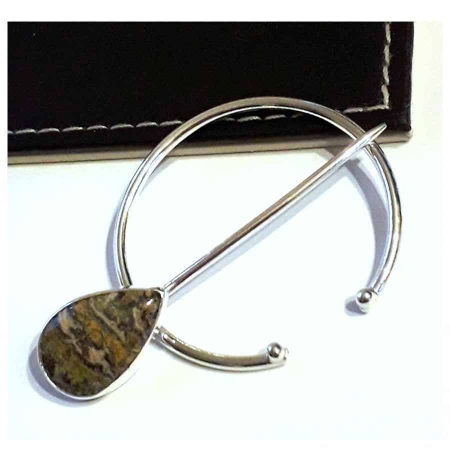 Leopardskin  Penannular Brooch, Solid Sterling Silver Shawl Brooch Hallmarked 