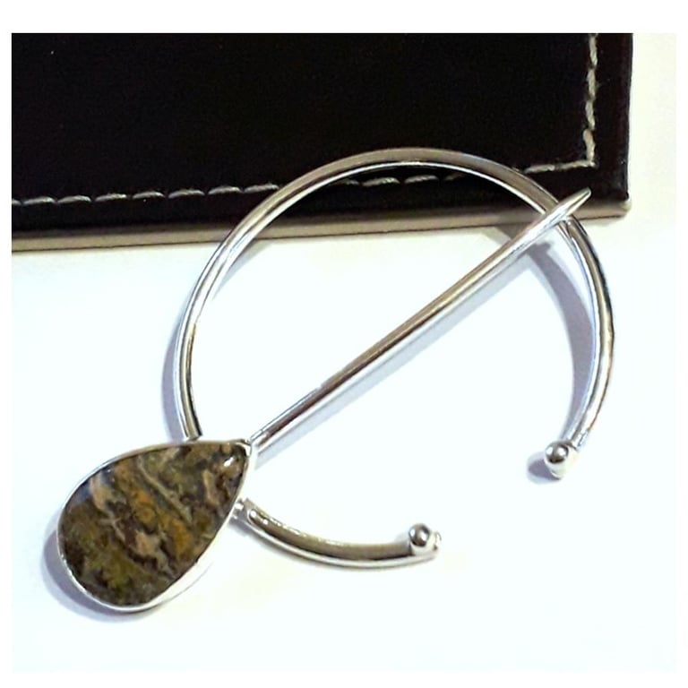 Leopardskin  Penannular Brooch, Solid Sterling Silver Shawl Brooch Hallmarked 