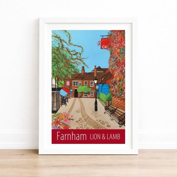 Farnham Lion and Lamb travel poster print by Susie West