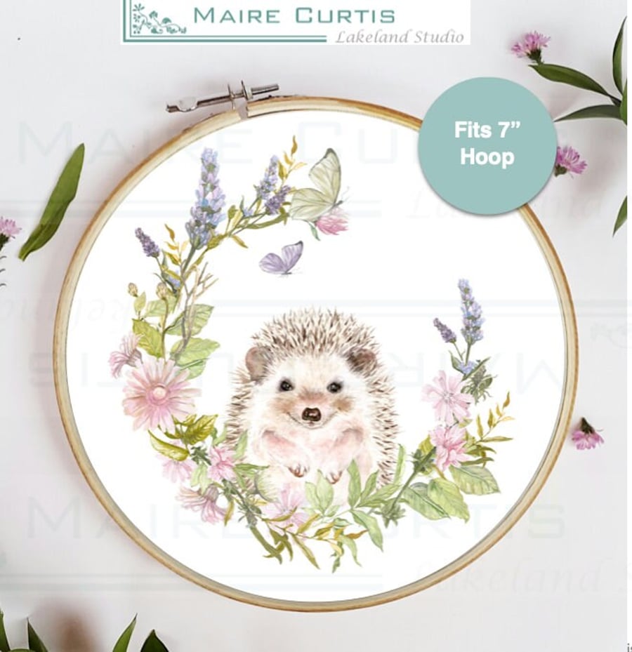 Spring Hedgehog Full Colour Embroidery Panel