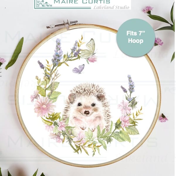 Spring Hedgehog Full Colour Embroidery Panel