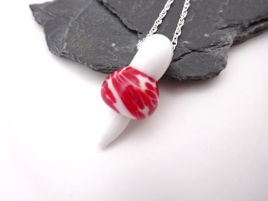 lampwork glass toadstool pendant necklace