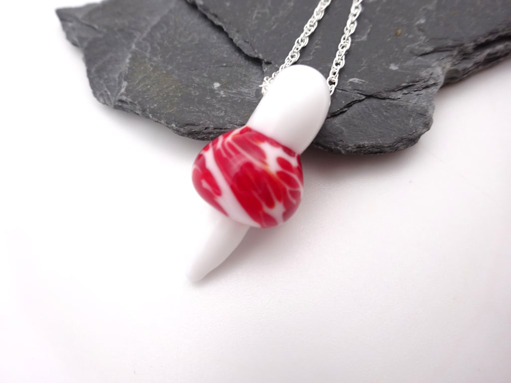 lampwork glass toadstool pendant necklace