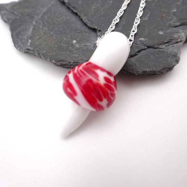 lampwork glass toadstool pendant necklace